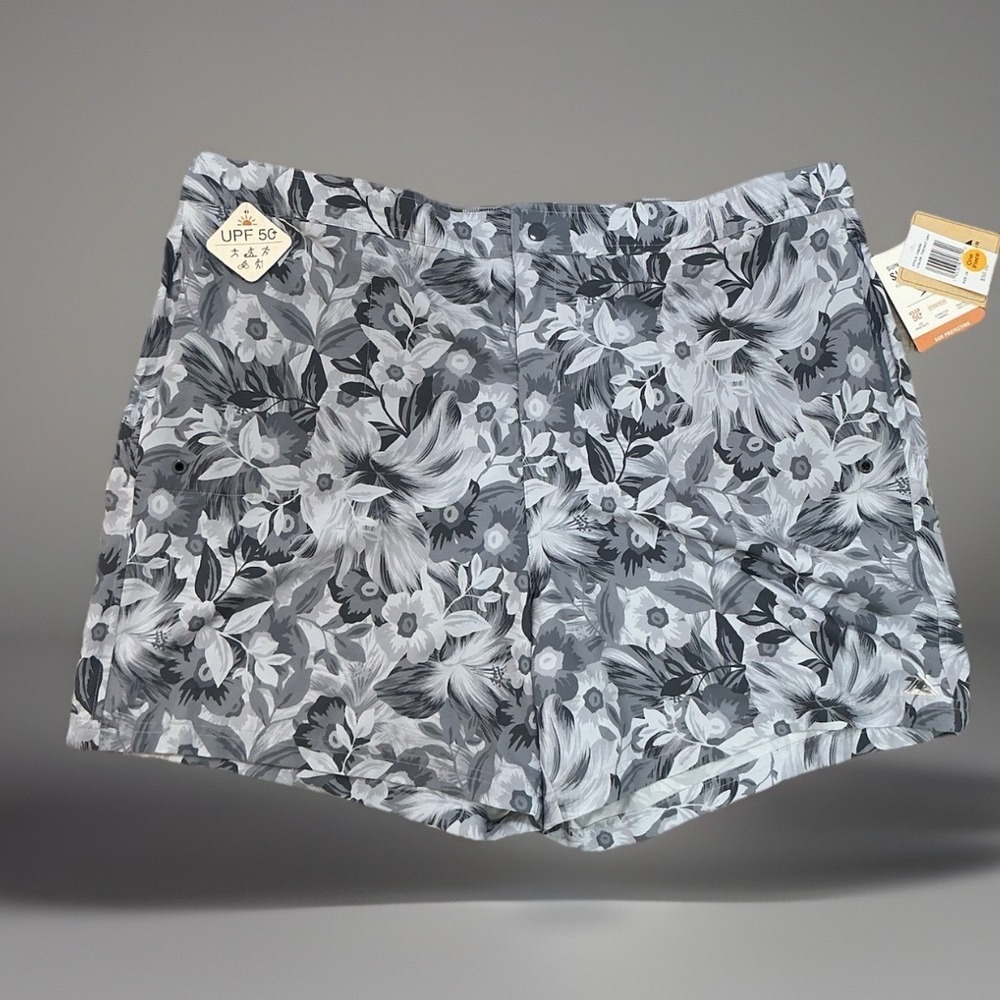 ZeroXposur Swim Trunks Mens 2X Thicket Grey NWT Floral UPF 50+ Stretch C68208‎